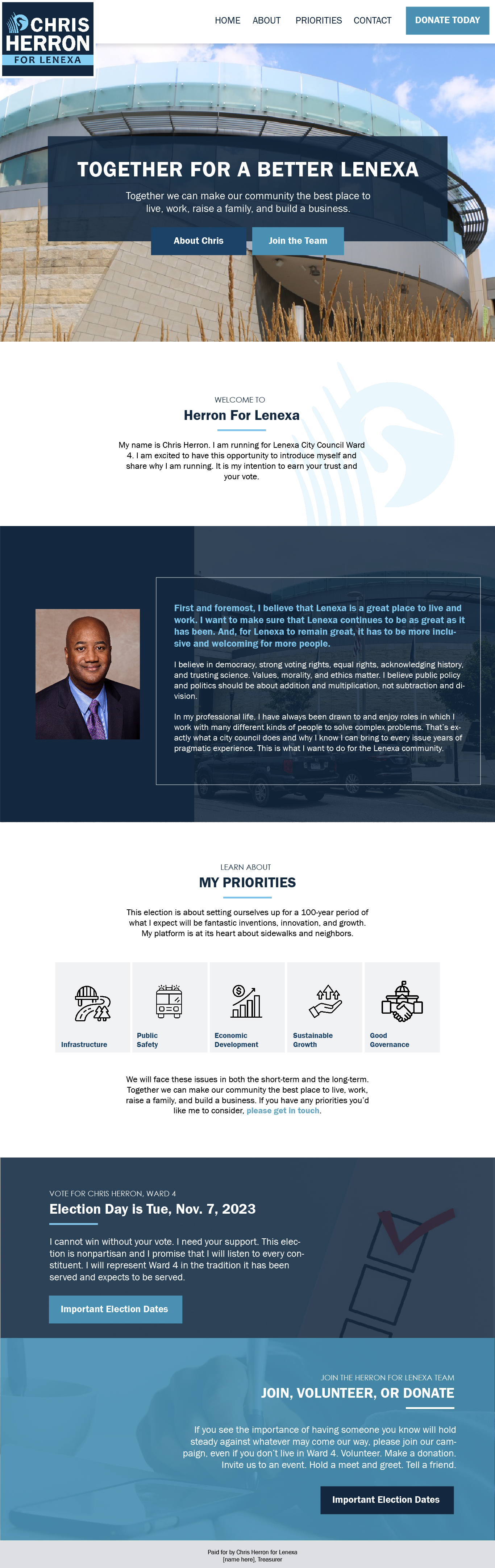 Screenshot of homepage of Chris Herron for Lenexa's website.